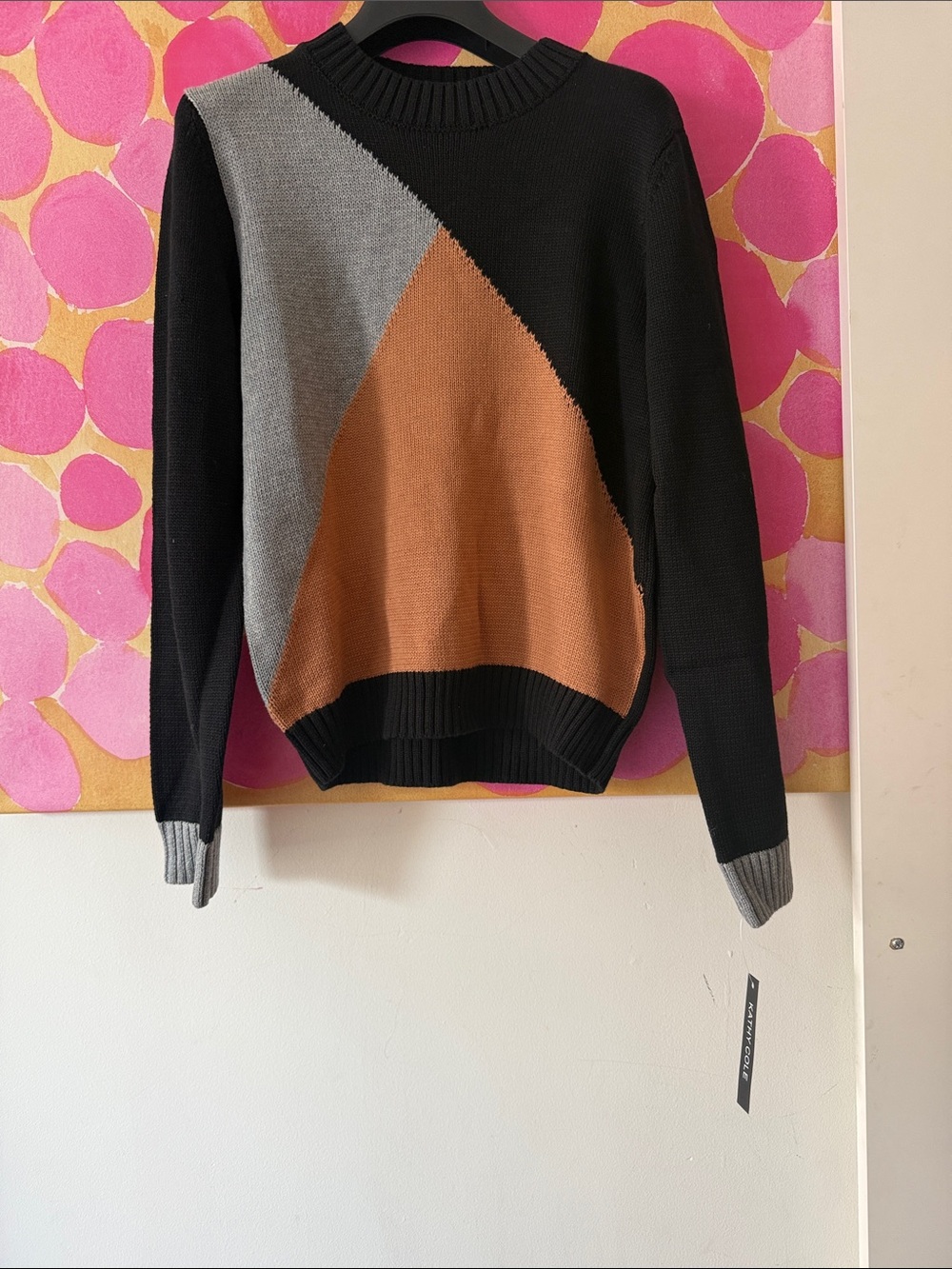 🧡 NWT Kathy Cole Colorblock  Sweater - Orange, Black & light grey - Picture 2 of 5